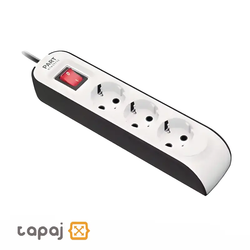 پریز سیار 3 خانه ارت دار با کلید و کابل 3 متر پارت الکتریک کد 8761 1 چند راهی 3 خانه ارت دار با کلید و کابل 3 متر پارت الکتریک کد 8761