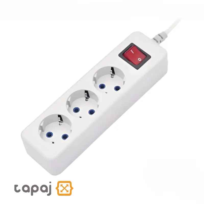 پریز سیار 3 خانه ارت دار با کلید و کابل 5 متر پارت الکتریک کد 676 3 پریز سیار 3 خانه ارت دار با کلید و کابل 5 متری پارت الکتریک مدل شهاب کد 676