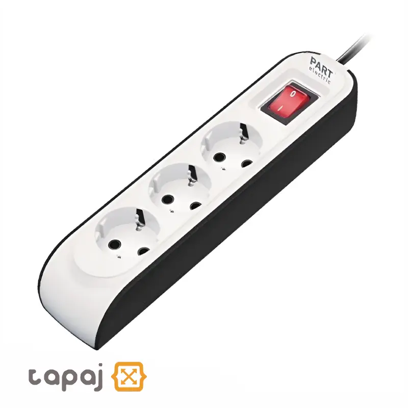 پریز سیار 3 خانه ارتدار با کلید و کابل 3 متر پارت الکتریک کد 8761 2 خرید چند راهی 3 خانه ارت دار با کلید و کابل 3 متر پارت الکتریک کد 8761