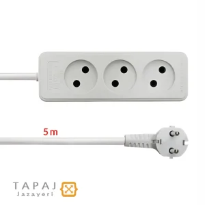 قیمت پریز سیار 3 خانه بدون ارت و بدون کلید با کابل 5 متر پارت الکتریک مدل شهاب کد 363