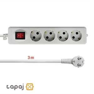 خرید پریز سیار 4 خانه ارت دار با کلید و کابل 3 متر پارت الکتریک مدل نیک کد 294