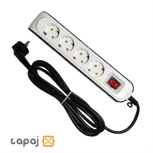 خرید چند راهی 4 خانه ارت دار با کلید و کابل 5 متر پارت الکتریک کد 8759