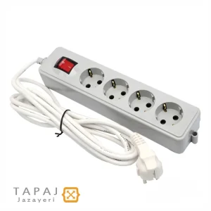 خرید پریز سیار 4 خانه ارت دار با کلید و کابل 5 متر پارت الکتریک مدل شهاب کد 650