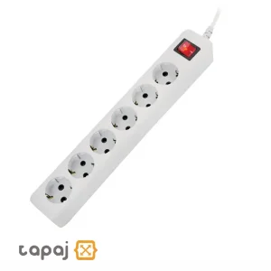 چند راهی 6 خانه ارت دار با کلید و کابل 1.8 متر پارت الکتریک مدل نیک کد 386