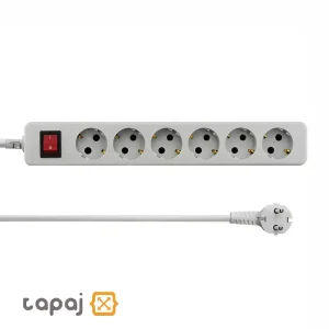 خرید چند راهی 6 خانه ارت دار با کلید و کابل 1.8 متر پارت الکتریک مدل نیک کد 386