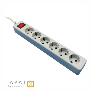 خرید و قیمت پریز سیار 6 خانه ارت دار با کلید و کابل 3 متر پارت الکتریک مدل شهاب کد 658