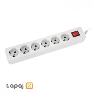 چند راهی 6 خانه ارت دار با کلید و کابل 3 متر پارت الکتریک مدل نیک کد 707