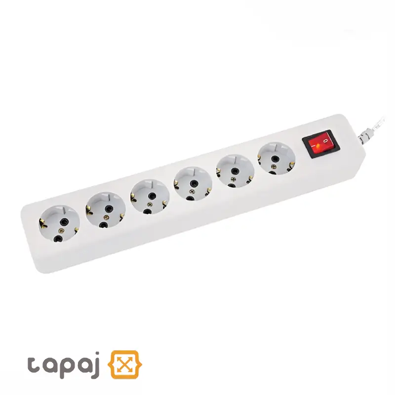 پریز سیار 6 خانه ارت دار با کلید و کابل 3 متر پارت الکتریک مدل نیک کد 707 1 چند راهی 6 خانه ارت دار با کلید و کابل 3 متر پارت الکتریک مدل نیک کد 707