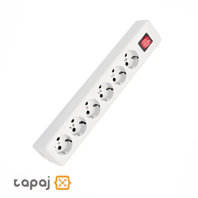 پریز سیار 6 خانه ارت دار با کلید و کابل 5 متر پارت الکتریک کد 992 3 چند راهی 6 خانه ارت دار با کلید و کابل 5 متر پارت الکتریک مدل نیک کد 992