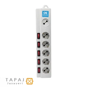 خرید چند خانه فیوز دار 1+5 با کابل 5 متر پارت الکتریک کد 2162